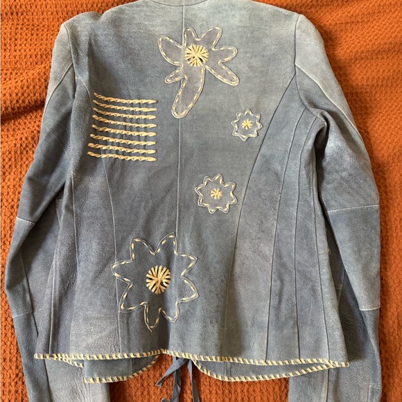 Old Gringo Denim Blue and Beige Embroidered Leather Jacket - Picture 3 of 12